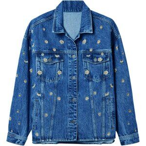 Desigual Embroidered Daisy Denim Jacket Womens Small Blue $209 Ttucker Daisy NWT